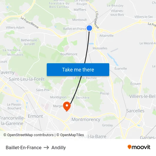 Baillet-En-France to Andilly map