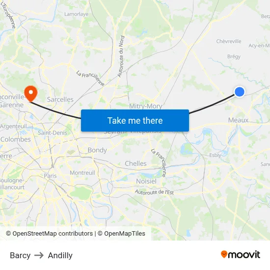 Barcy to Andilly map