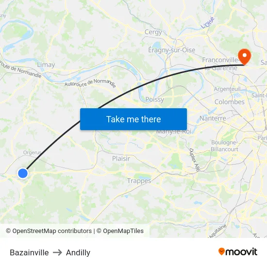 Bazainville to Andilly map