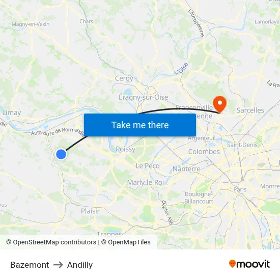 Bazemont to Andilly map
