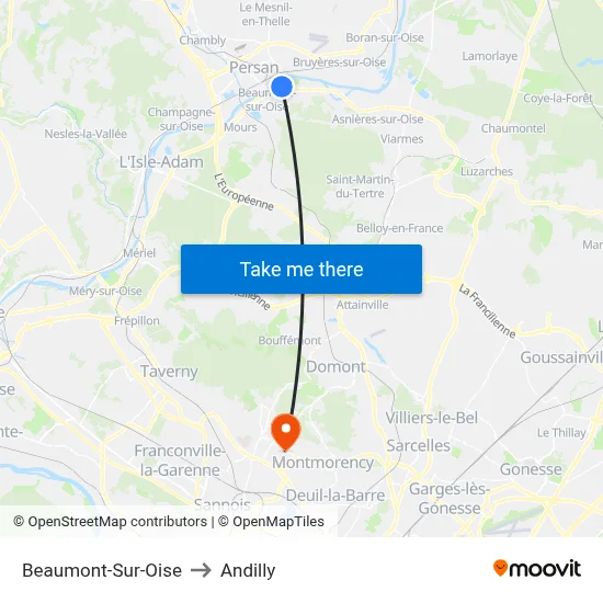 Beaumont-Sur-Oise to Andilly map