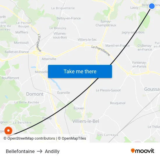 Bellefontaine to Andilly map