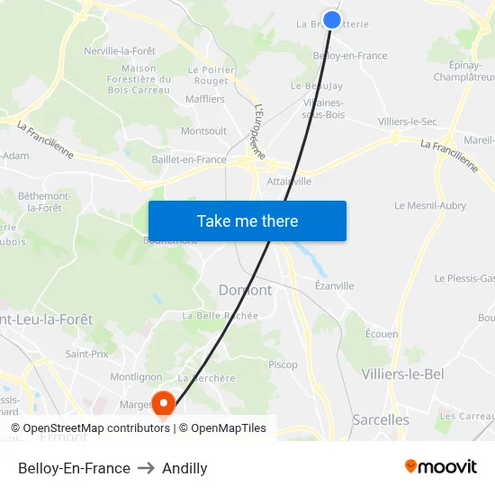 Belloy-En-France to Andilly map