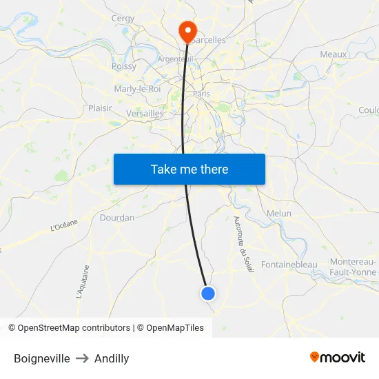 Boigneville to Andilly map