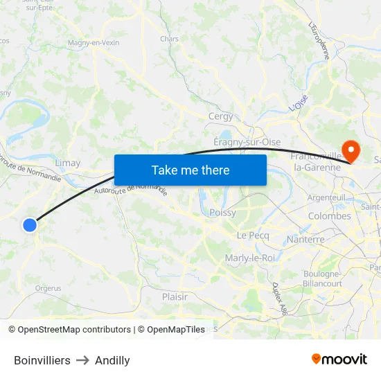 Boinvilliers to Andilly map