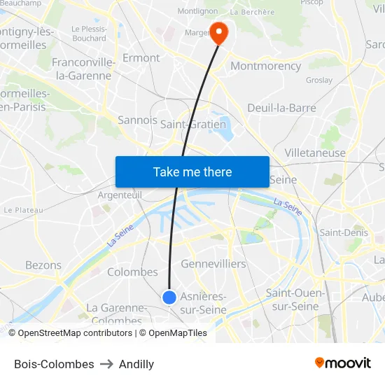 Bois-Colombes to Andilly map