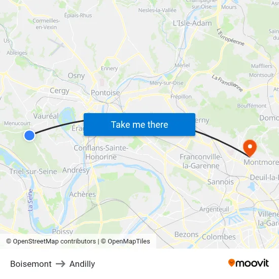 Boisemont to Andilly map