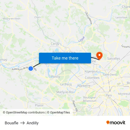 Bouafle to Andilly map