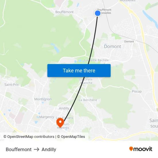 Bouffemont to Andilly map
