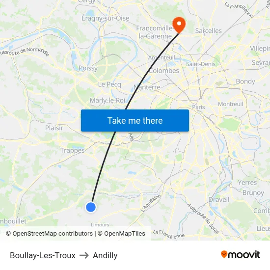 Boullay-Les-Troux to Andilly map