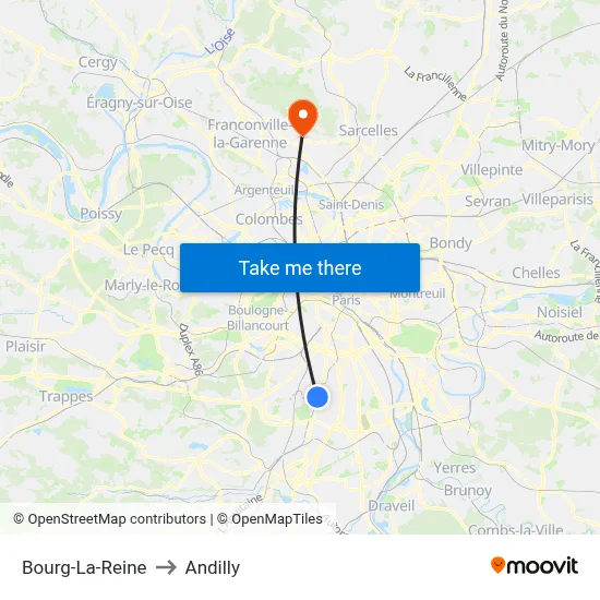 Bourg-La-Reine to Andilly map