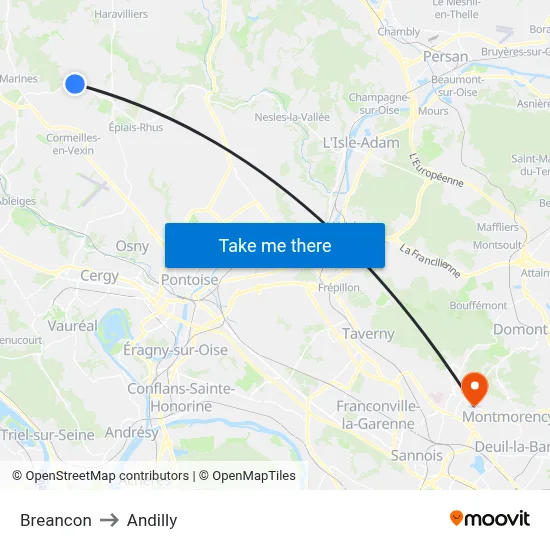 Breancon to Andilly map