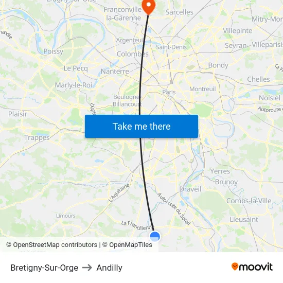 Bretigny-Sur-Orge to Andilly map