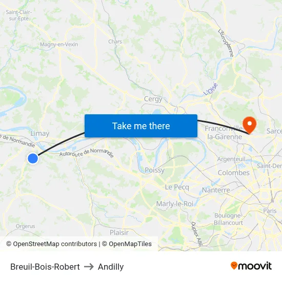 Breuil-Bois-Robert to Andilly map