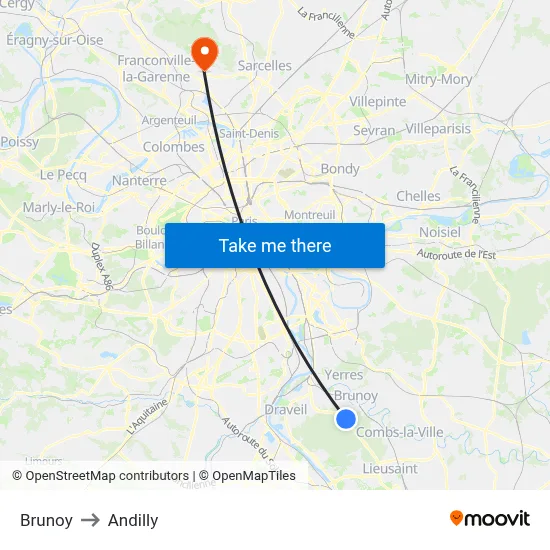 Brunoy to Andilly map