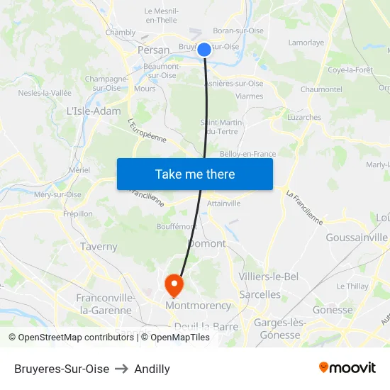 Bruyeres-Sur-Oise to Andilly map