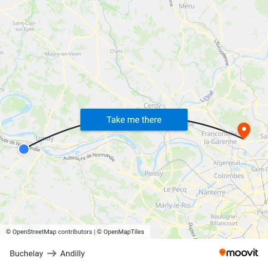 Buchelay to Andilly map