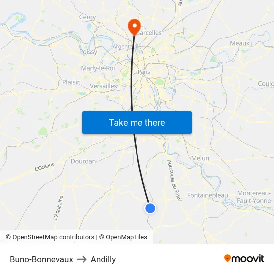 Buno-Bonnevaux to Andilly map