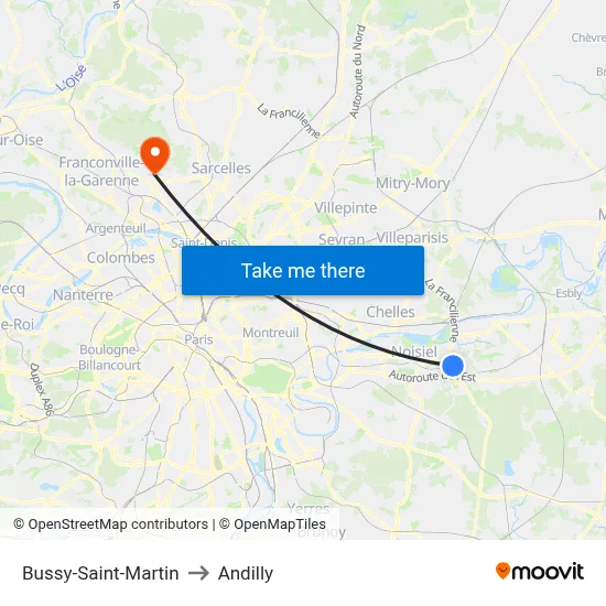 Bussy-Saint-Martin to Andilly map