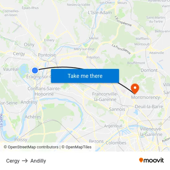 Cergy to Andilly map