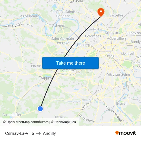 Cernay-La-Ville to Andilly map