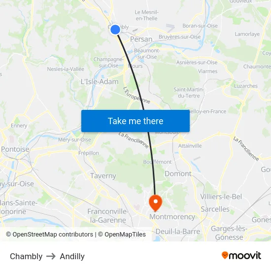 Chambly to Andilly map