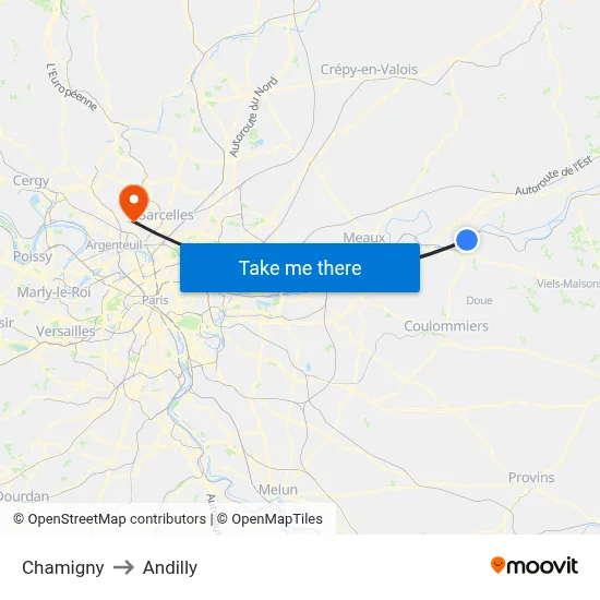 Chamigny to Andilly map