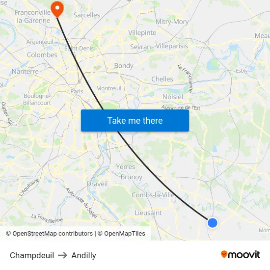 Champdeuil to Andilly map