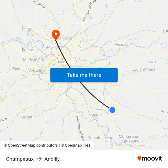 Champeaux to Andilly map