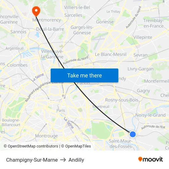 Champigny-Sur-Marne to Andilly map