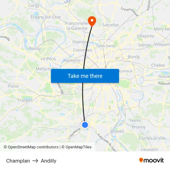 Champlan to Andilly map
