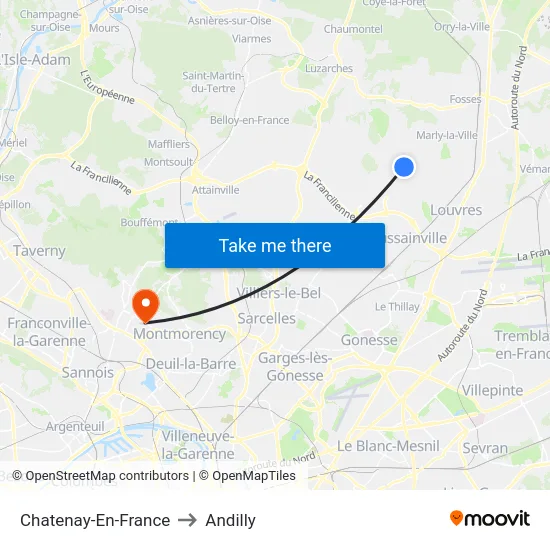 Chatenay-En-France to Andilly map