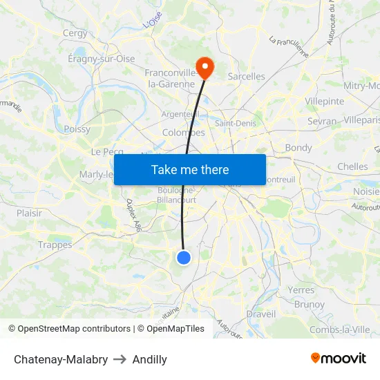 Chatenay-Malabry to Andilly map