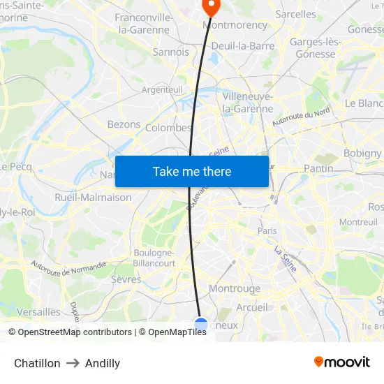 Chatillon to Andilly map