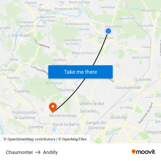 Chaumontel to Andilly map