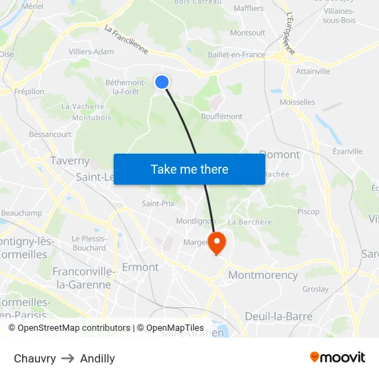 Chauvry to Andilly map