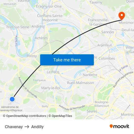 Chavenay to Andilly map