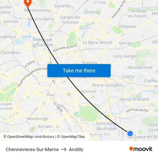 Chennevieres-Sur-Marne to Andilly map