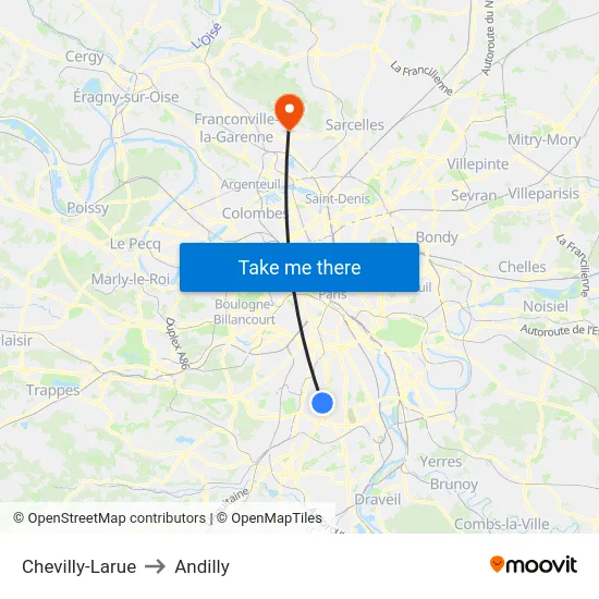 Chevilly-Larue to Andilly map