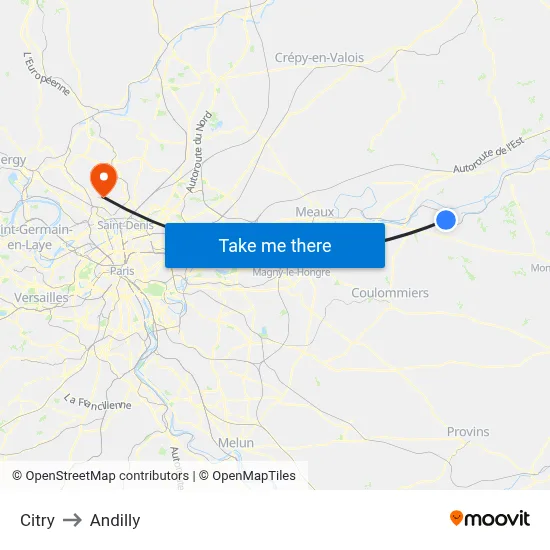 Citry to Andilly map