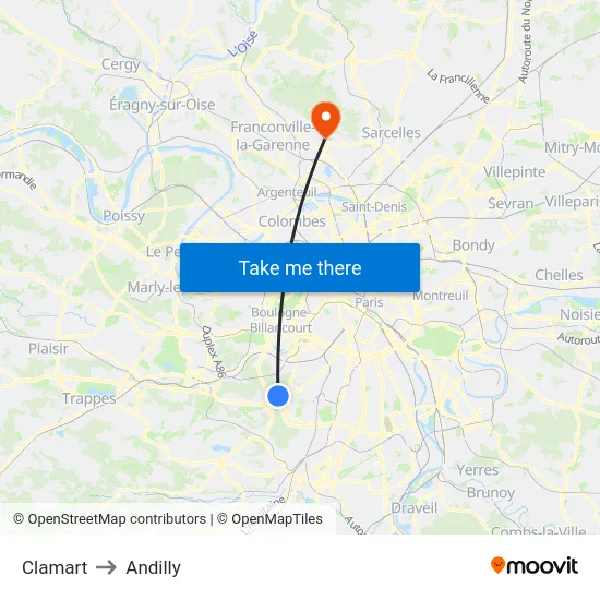 Clamart to Andilly map