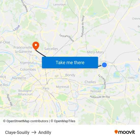 Claye-Souilly to Andilly map