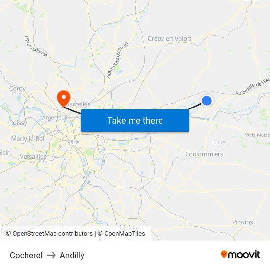 Cocherel to Andilly map