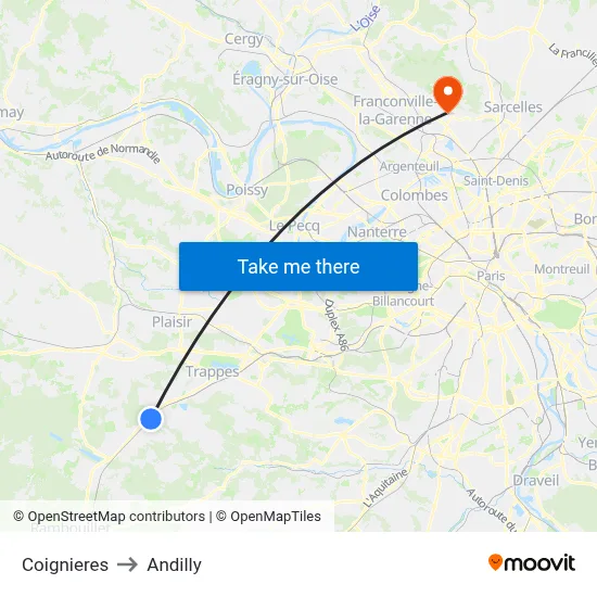 Coignieres to Andilly map