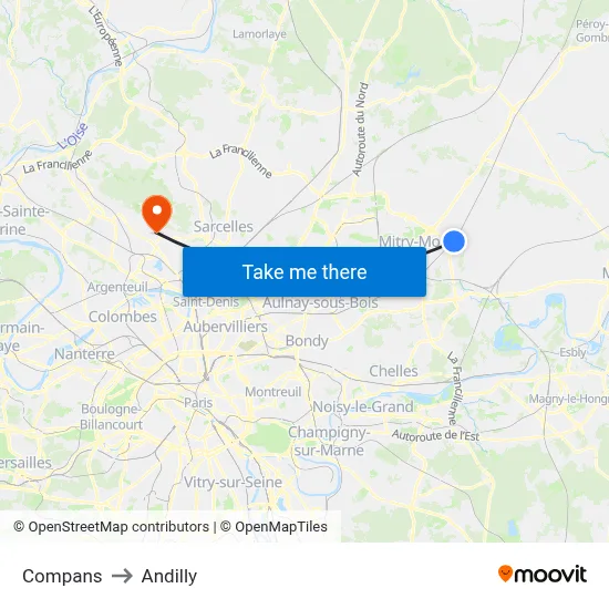 Compans to Andilly map