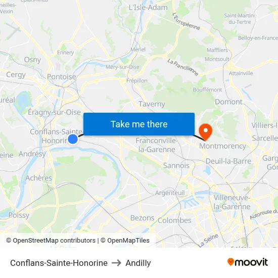 Conflans-Sainte-Honorine to Andilly map