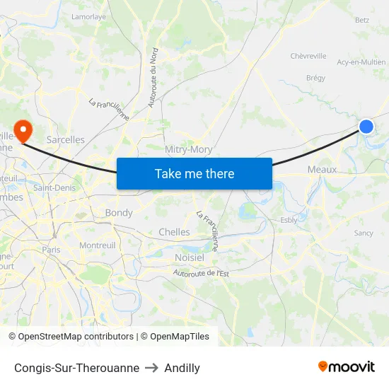 Congis-Sur-Therouanne to Andilly map