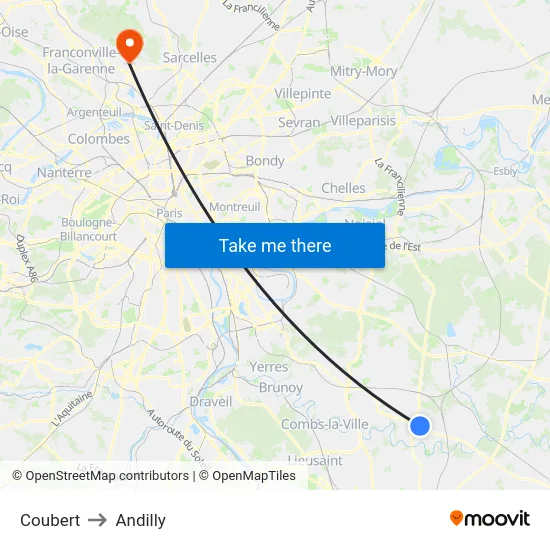 Coubert to Andilly map