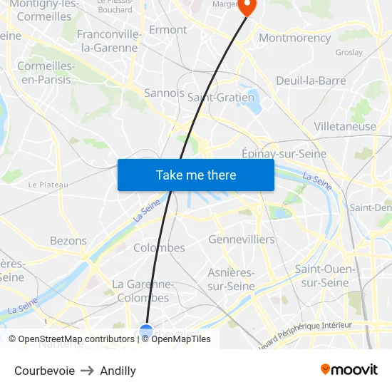 Courbevoie to Andilly map