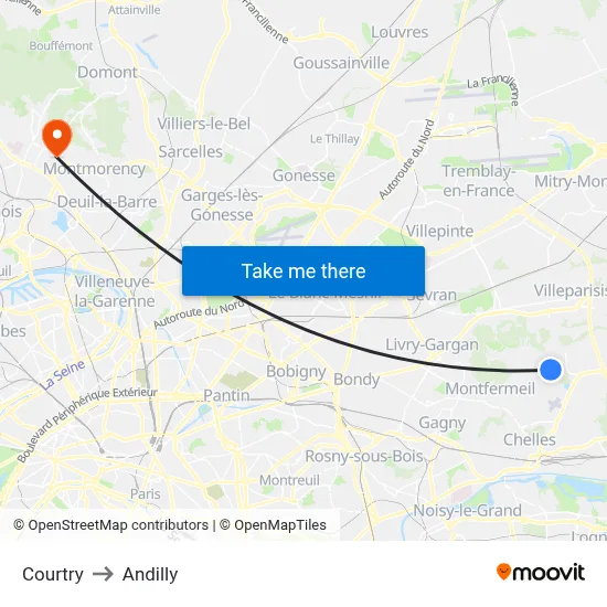 Courtry to Andilly map